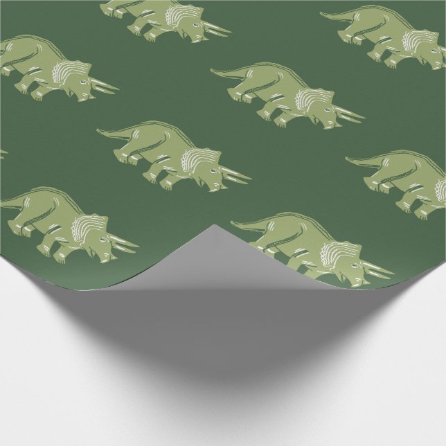 Triceratops Pattern Dark Green Wrapping Paper (Corner)