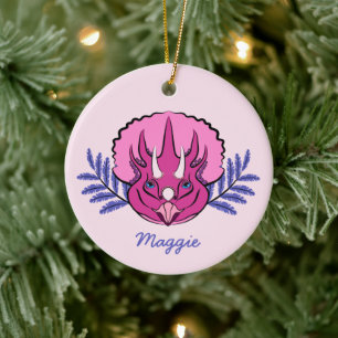 Triceratops Pretty Pink Dinosaur Ceramic Tree Decoration