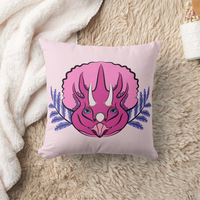 Triceratops Pretty Pink Dinosaur Cushion (Blanket)