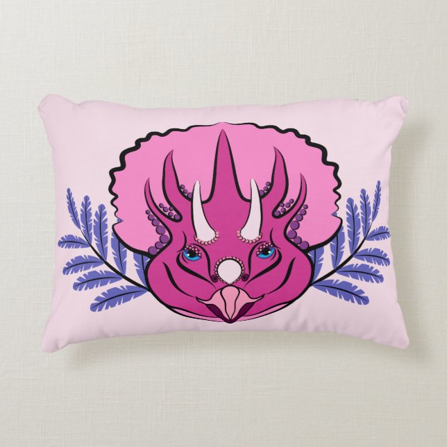 Triceratops Pretty Pink Dinosaur Decorative Cushion (Front)