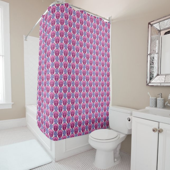 Triceratops Pretty Pink Dinosaur Pattern Shower Curtain (In Situ)