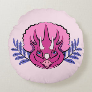 Triceratops Pretty Pink Dinosaur Round Cushion