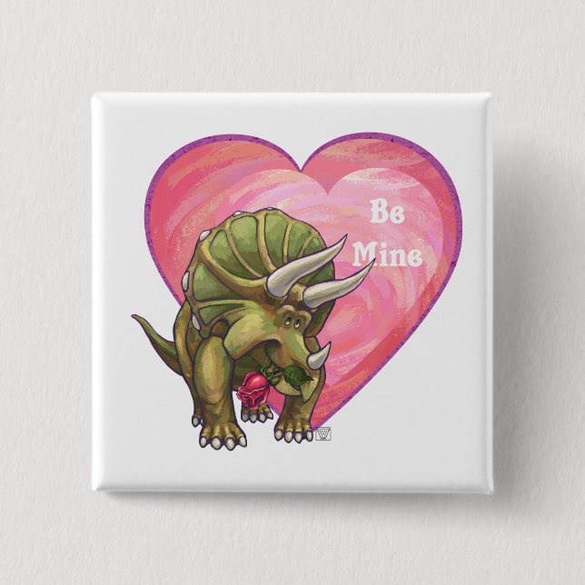 Triceratops Red Rose Heart 15 Cm Square Badge (Front)