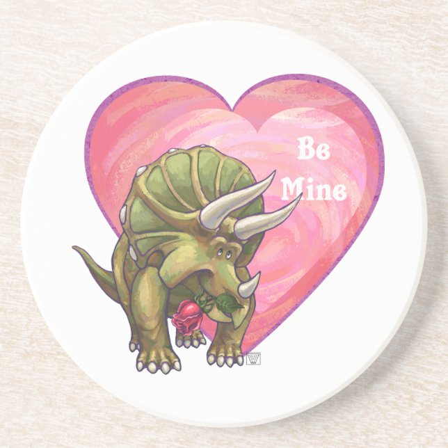 Triceratops Red Rose Heart Coaster (Front)