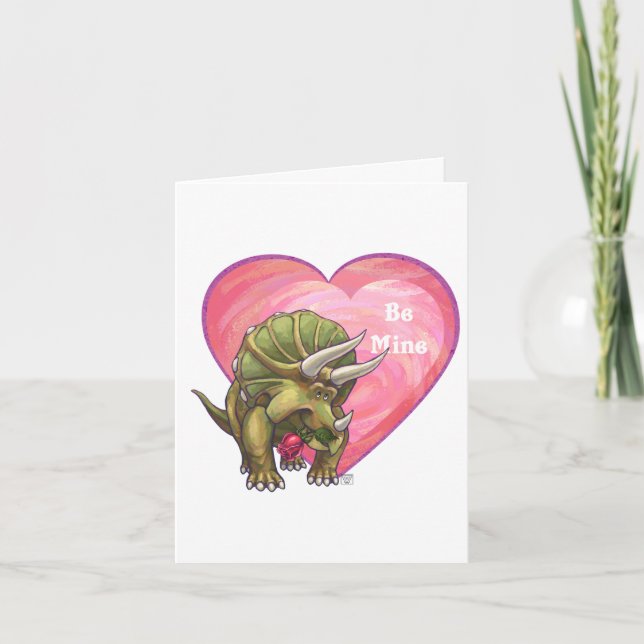 Triceratops Red Rose Heart Holiday Card (Front)