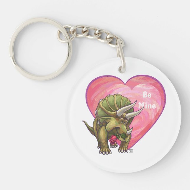 Triceratops Red Rose Heart Key Ring (Front)