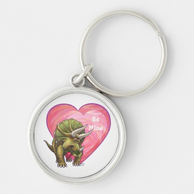 Triceratops Red Rose Heart Key Ring (Front)