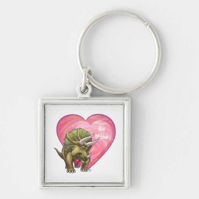 Triceratops Red Rose Heart Key Ring (Front)