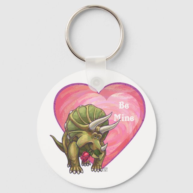Triceratops Red Rose Heart Key Ring (Front)