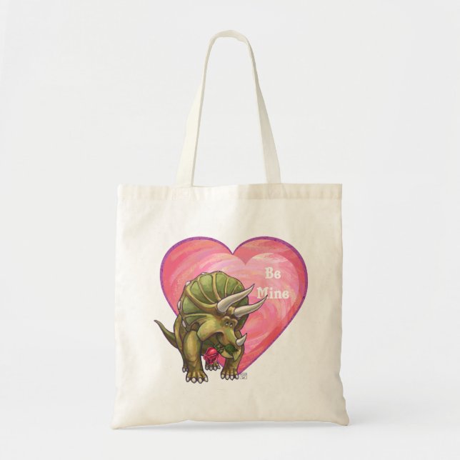 Triceratops Red Rose Heart Tote Bag (Front)