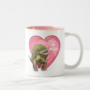 Triceratops Red Rose Heart Two-Tone Coffee Mug