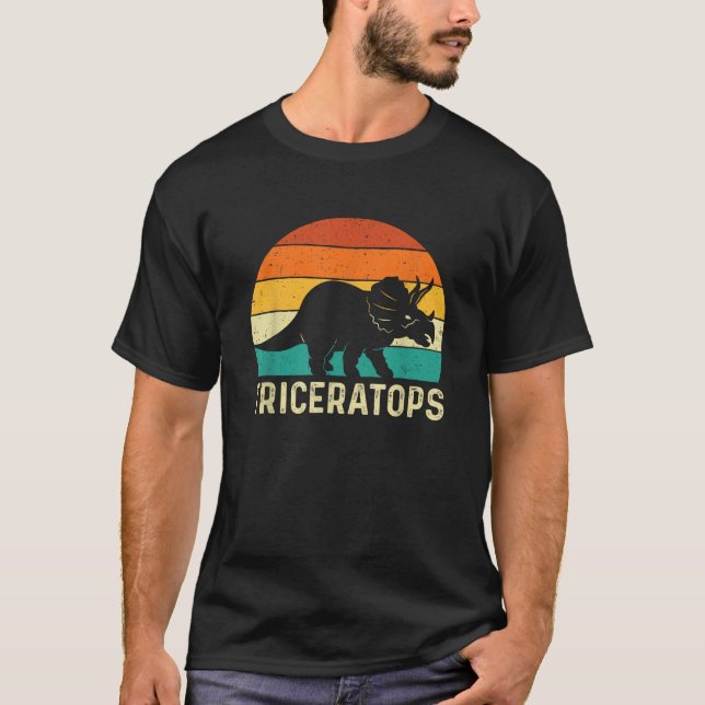 Triceratops Retro Dinosaur Lover Paleontologist T-Shirt (Front)