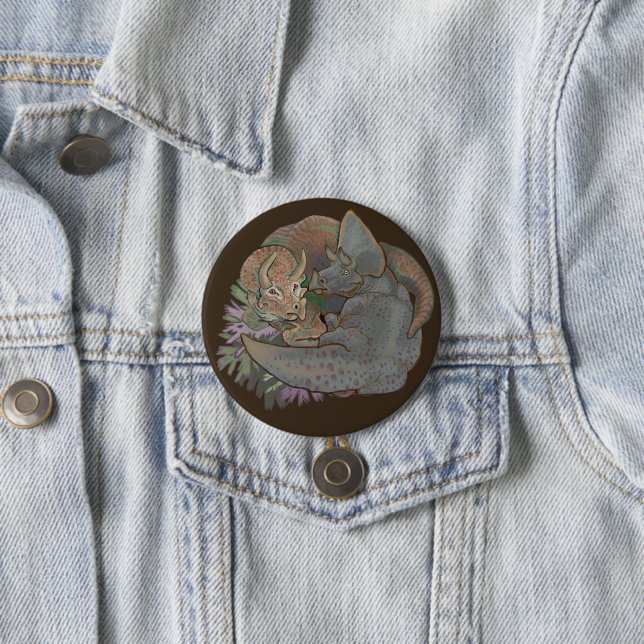 Triceratops Snuggles 7.5 Cm Round Badge (In Situ)