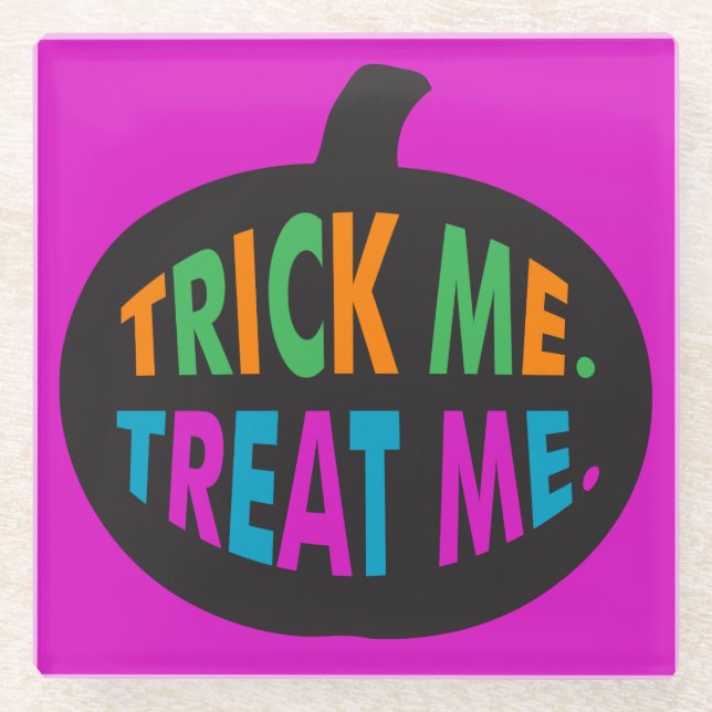 Trick Me Treat Me, Halloween Multi-Colour Glass Coaster (Front)