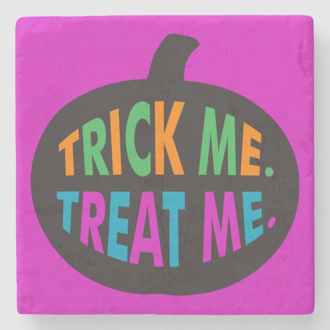 Trick Me Treat Me, Halloween Multi-Colour Stone Coaster (Front)