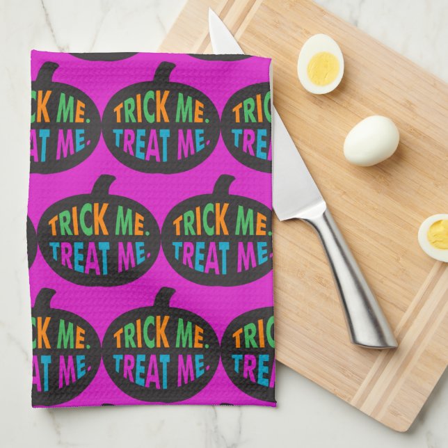 Trick Me Treat Me, Halloween Multi-Colour Tea Towel (Quarter Fold)
