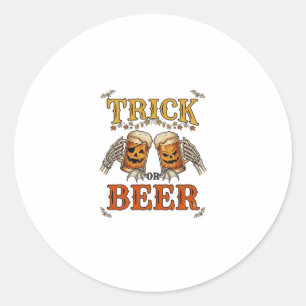 Trick Or Beer Halloween Pumpkin Mug Skeleton Hands Classic Round Sticker