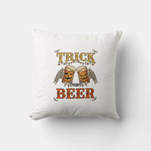 Trick Or Beer Halloween Pumpkin Mug Skeleton Hands Cushion