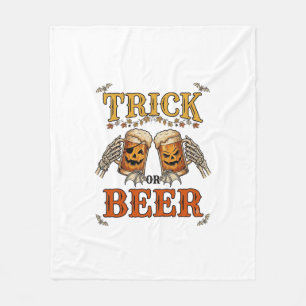 Trick Or Beer Halloween Pumpkin Mug Skeleton Hands Fleece Blanket