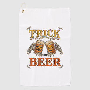 Trick Or Beer Halloween Pumpkin Mug Skeleton Hands Golf Towel