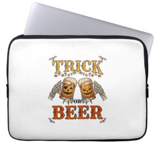 Trick Or Beer Halloween Pumpkin Mug Skeleton Hands Laptop Sleeve
