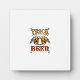 Trick Or Beer Halloween Pumpkin Mug Skeleton Hands Plaque
