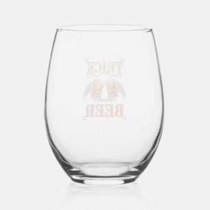 Trick Or Beer Halloween Pumpkin Mug Skeleton Hands Stemless Wine Glass