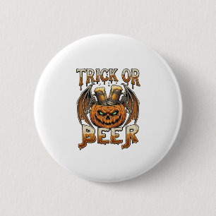Trick Or Beer Halloween Pumpkin Skeleton Wings Mug 6 Cm Round Badge