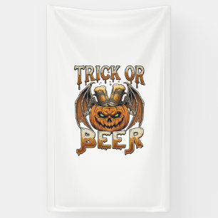 Trick Or Beer Halloween Pumpkin Skeleton Wings Mug Banner
