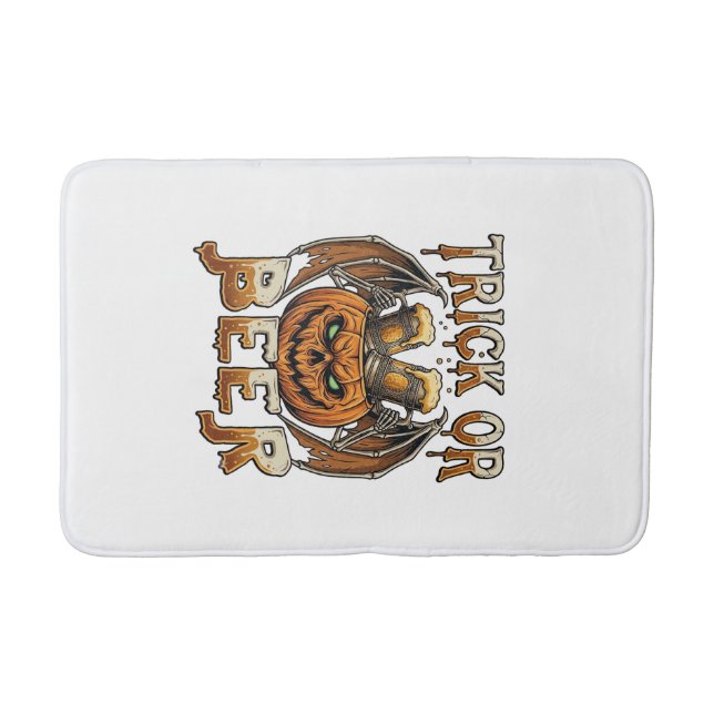 Trick Or Beer Halloween Pumpkin Skeleton Wings Mug Bath Mat (Front)