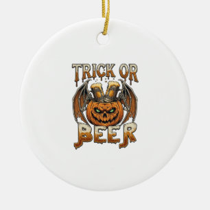 Trick Or Beer Halloween Pumpkin Skeleton Wings Mug Ceramic Tree Decoration