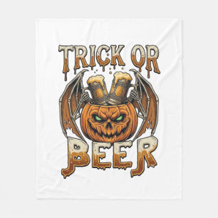 Trick Or Beer Halloween Pumpkin Skeleton Wings Mug Fleece Blanket