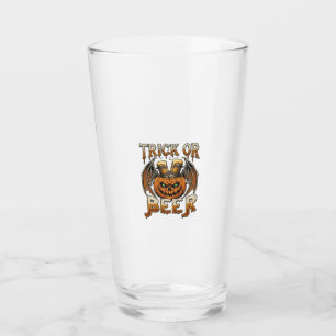 Trick Or Beer Halloween Pumpkin Skeleton Wings Mug Glass