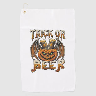 Trick Or Beer Halloween Pumpkin Skeleton Wings Mug Golf Towel