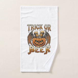 Trick Or Beer Halloween Pumpkin Skeleton Wings Mug Hand Towel