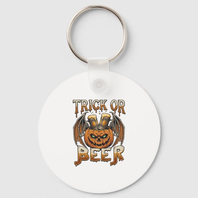 Trick Or Beer Halloween Pumpkin Skeleton Wings Mug Key Ring (Front)
