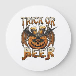 Trick Or Beer Halloween Pumpkin Skeleton Wings Mug Large Clock
