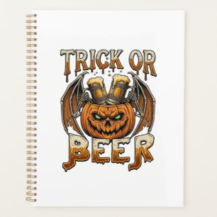 Trick Or Beer Halloween Pumpkin Skeleton Wings Mug Planner