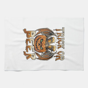 Trick Or Beer Halloween Pumpkin Skeleton Wings Mug Tea Towel