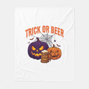 Trick Or Beer Halloween Pumpkins Mug Spider Web_1 Fleece Blanket