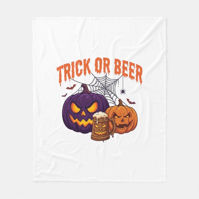 Trick Or Beer Halloween Pumpkins Mug Spider Web_1 Fleece Blanket (Front)