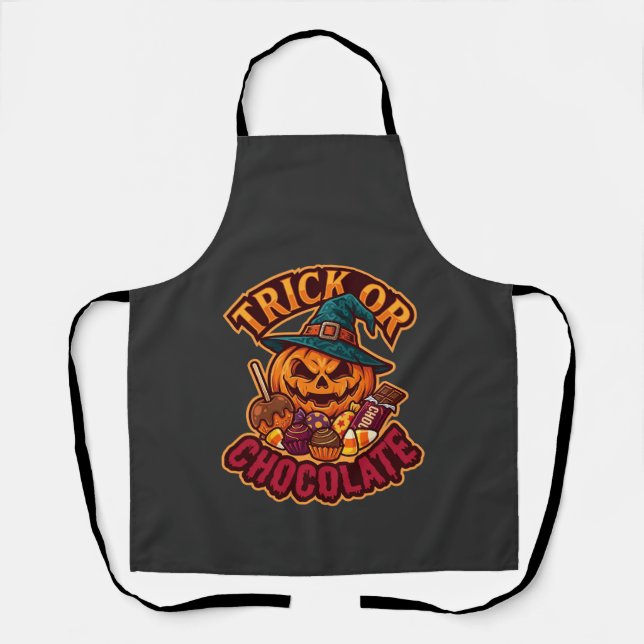 Trick Or Chocolate Halloween Pumpkin Witch Hat Can Apron (Front)