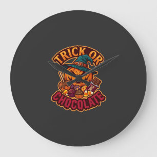 Trick Or Chocolate Halloween Pumpkin Witch Hat Can Large Clock