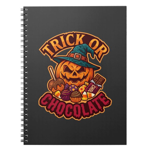 Trick Or Chocolate Halloween Pumpkin Witch Hat Can Notebook (Front)