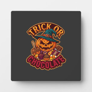 Trick Or Chocolate Halloween Pumpkin Witch Hat Can Plaque