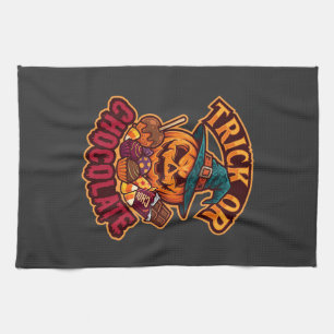 Trick Or Chocolate Halloween Pumpkin Witch Hat Can Tea Towel