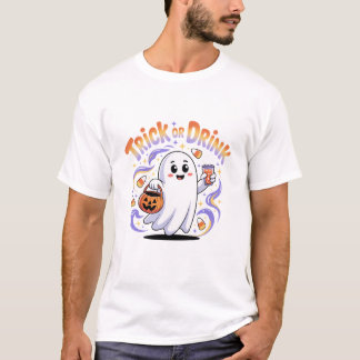 Trick or Drink Halloween Spooky Ghost T-Shirt