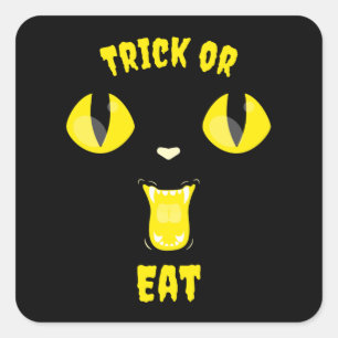 Trick or Eat Funny Halloween Hungry Cat Square Sticker