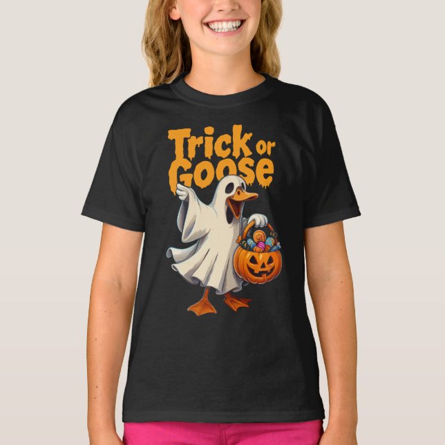 Trick or Goose Halloween Goose T-Shirt (Front)