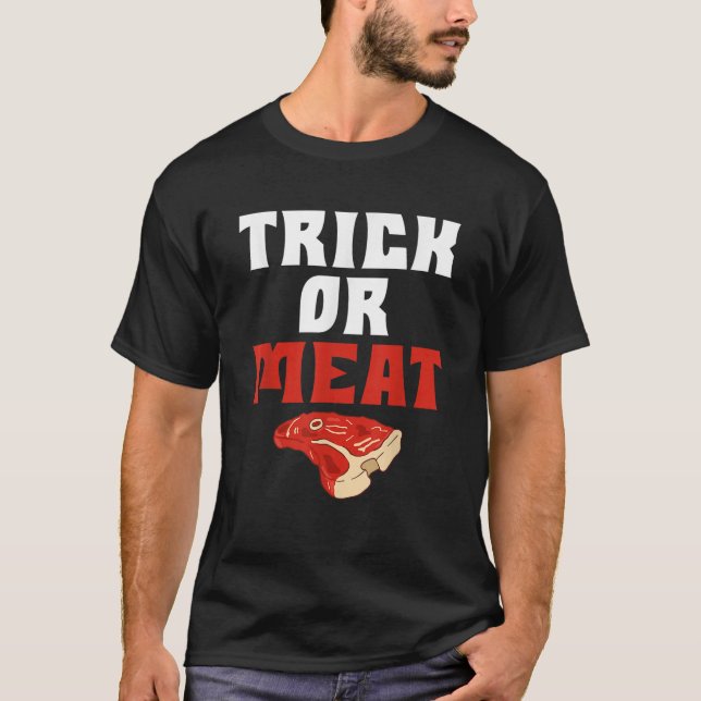 Trick or Meat Halloween BBQ Grill funny Beef T-Shirt (Front)